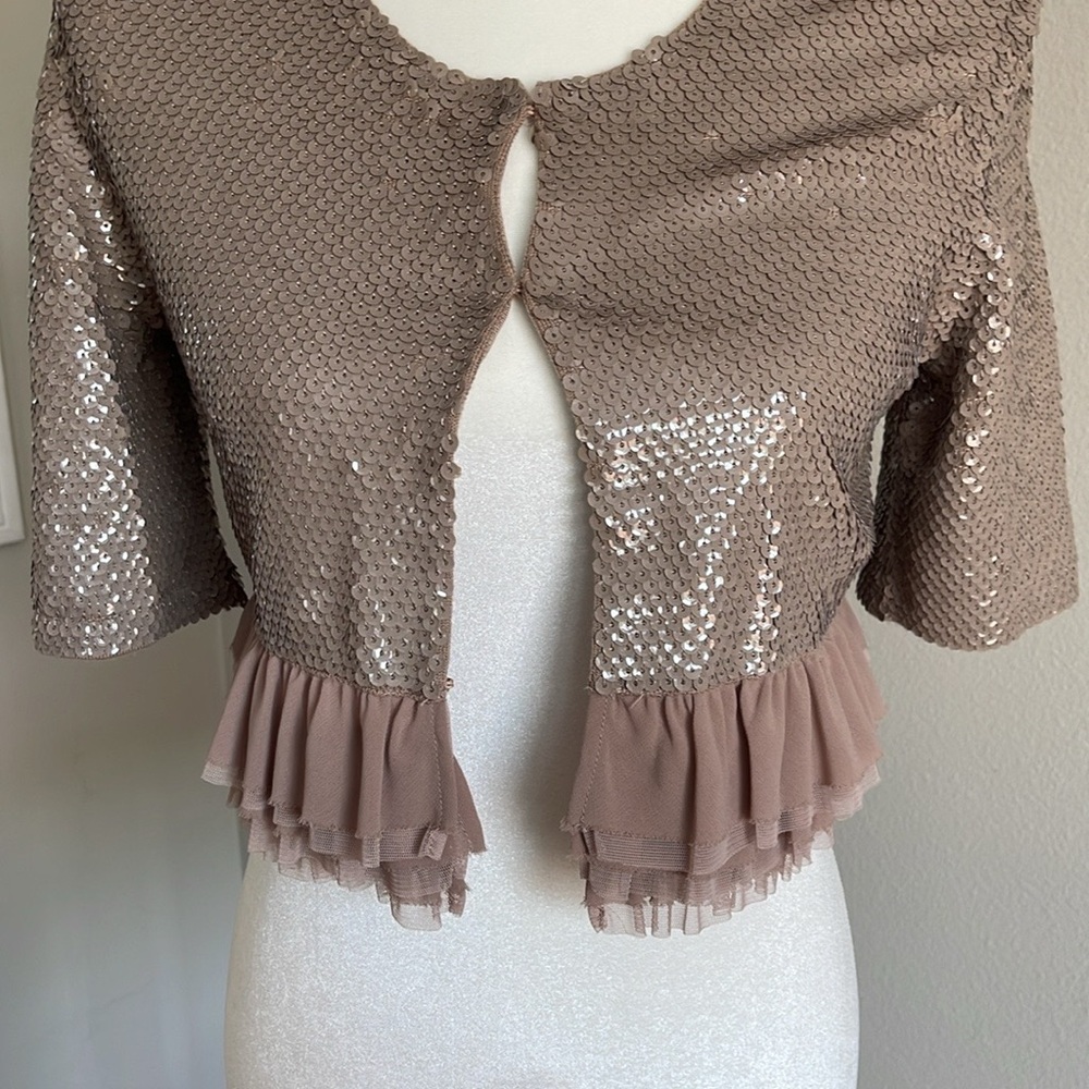 NWT BCBG Sequin Embellished Jacket with Ruffle Hem Size S - Picture 2 of 9